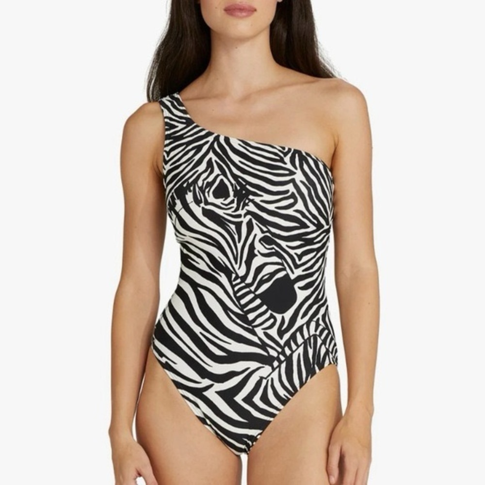 Kate Spade Zebra Stripe One Shoulder One Piece Swimsuit